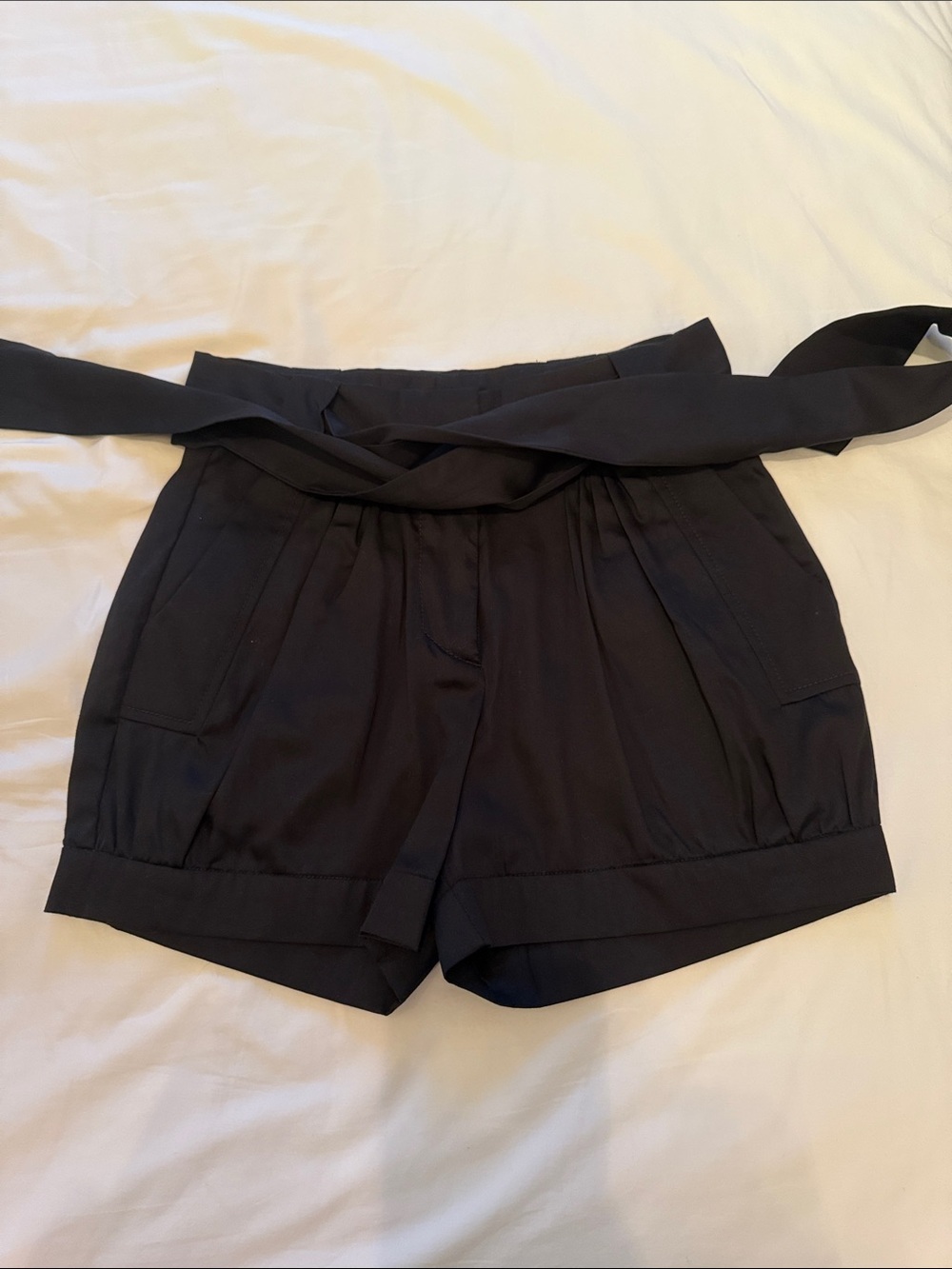 French Connection Black High-Waist Paperbag Shorts with Tie
